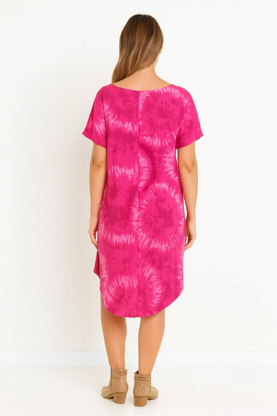 Italian Tie-Dye Midi T-Shirt Dress with Pockets