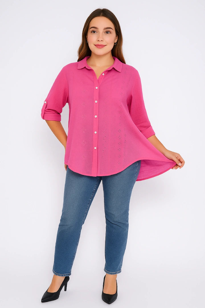 Italian Embroidered Cotton Button-Up Tunic