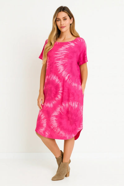 Italian Tie-Dye Midi T-Shirt Dress with Pockets