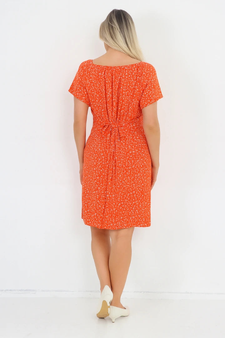 Italian Off-Shoulder Ditsy Floral Midi Dress