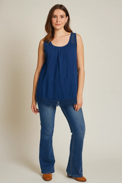 Italian Lace-Trim Sleeveless Cotton Top