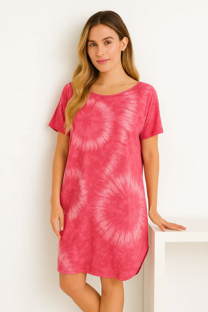 Italian Tie-Dye Midi T-Shirt Dress with Pockets