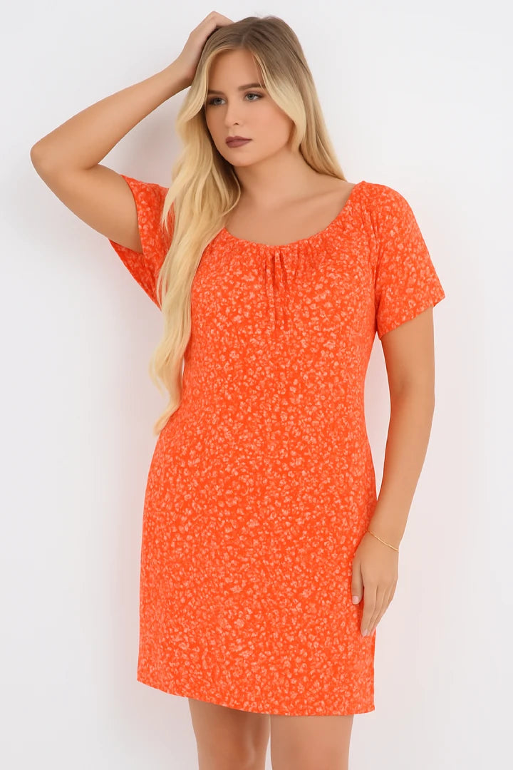 Italian Off-Shoulder Ditsy Floral Midi Dress