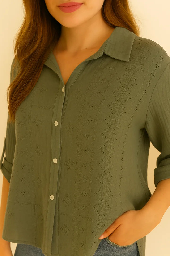 Italian Embroidered Cotton Button-Up Tunic