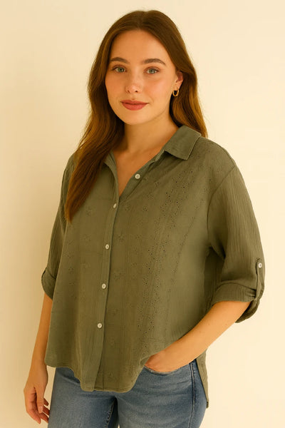 Italian Embroidered Cotton Button-Up Tunic