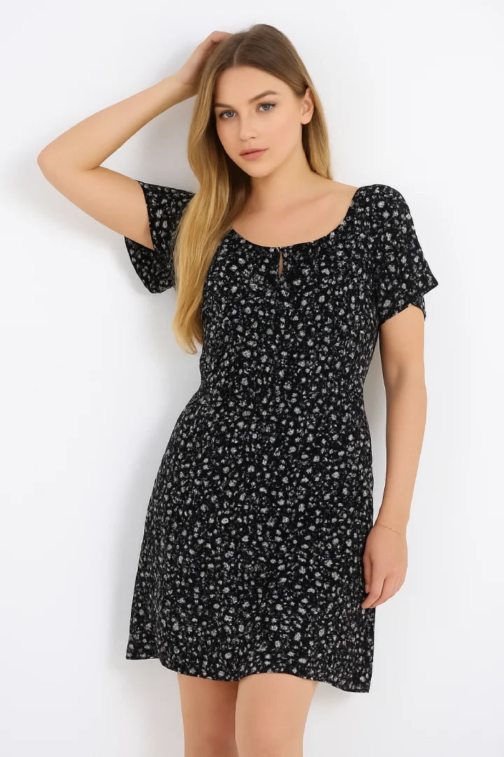 Italian Off-Shoulder Ditsy Floral Midi Dress