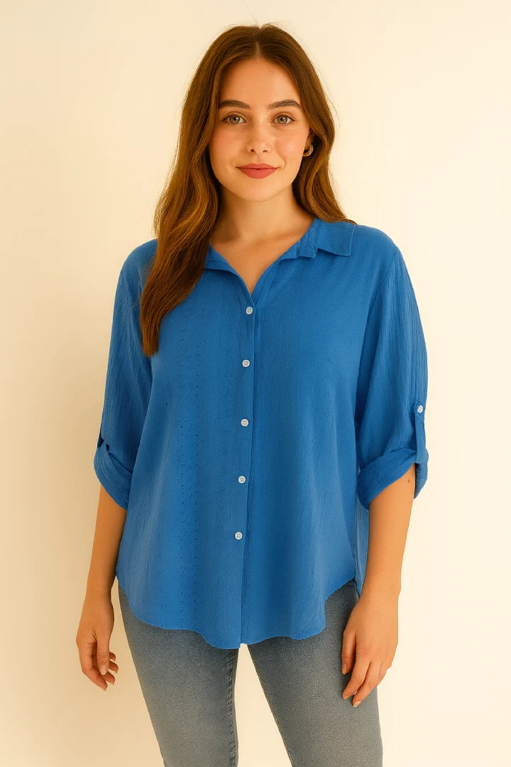 Italian Embroidered Cotton Button-Up Tunic