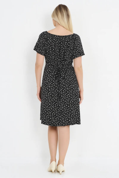 Italian Off-Shoulder Ditsy Floral Midi Dress