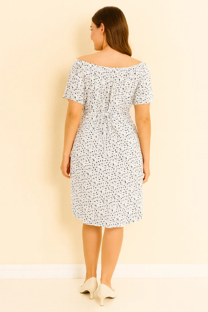 Italian Off-Shoulder Ditsy Floral Midi Dress