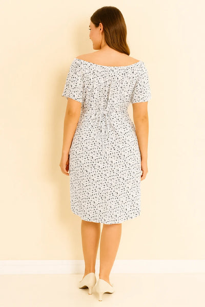 Italian Off-Shoulder Ditsy Floral Midi Dress