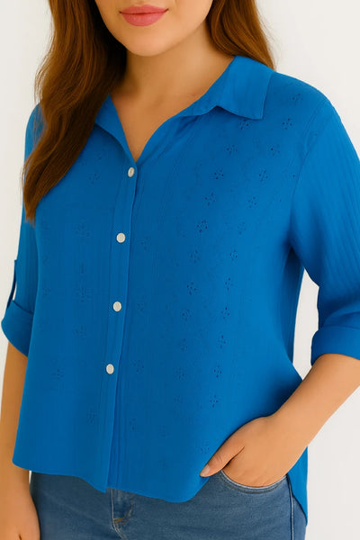 Italian Embroidered Cotton Button-Up Tunic