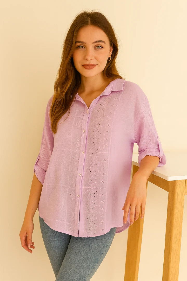 Italian Embroidered Cotton Button-Up Tunic