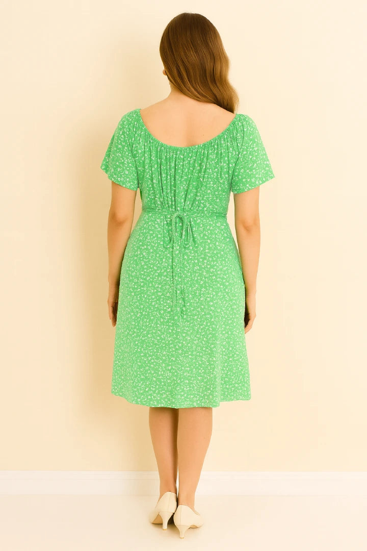 Italian Off-Shoulder Ditsy Floral Midi Dress