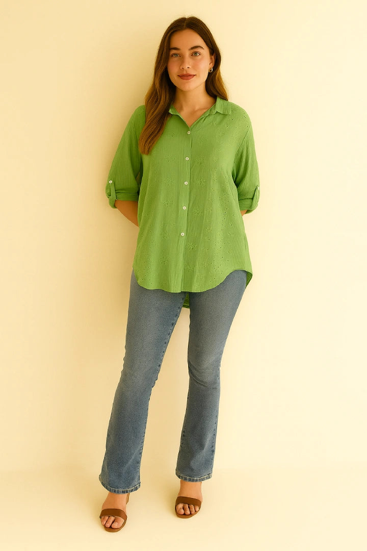 Italian Embroidered Cotton Button-Up Tunic