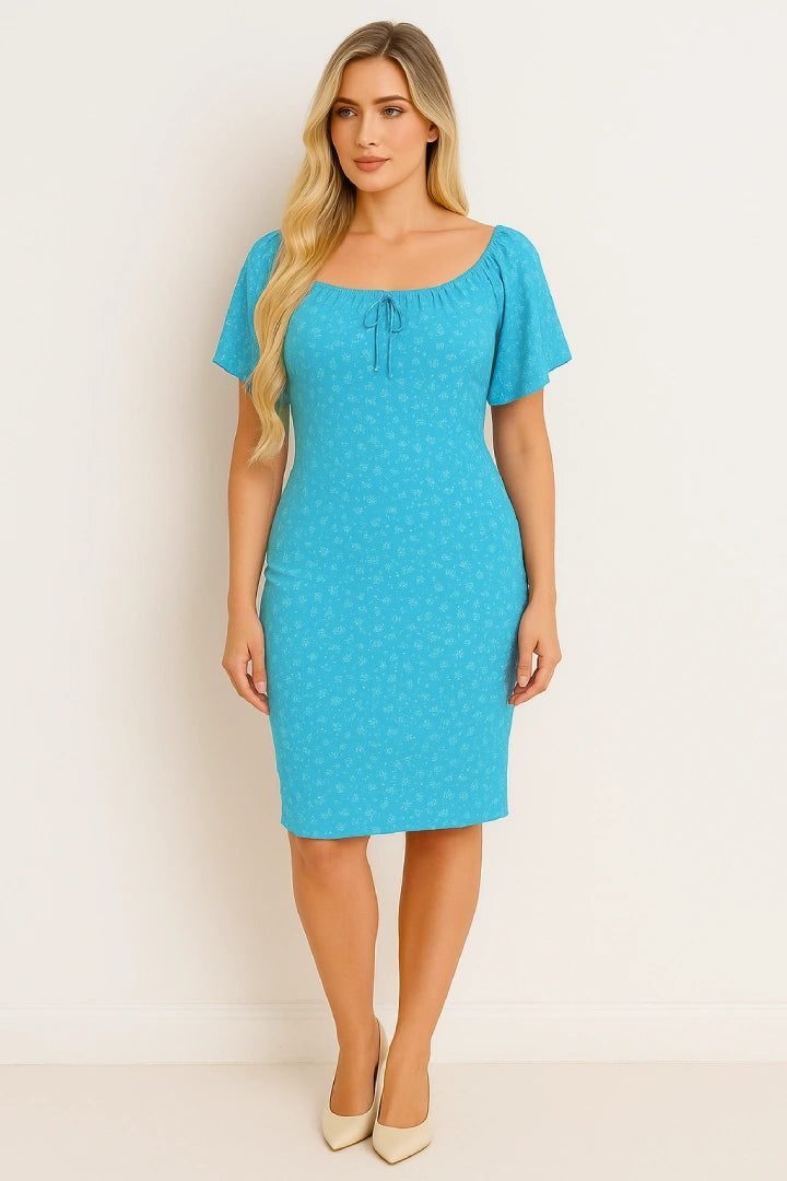 Italian Off-Shoulder Ditsy Floral Midi Dress