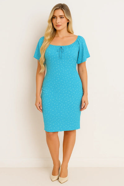 Italian Off-Shoulder Ditsy Floral Midi Dress