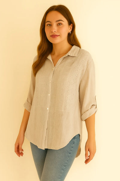 Italian Embroidered Cotton Button-Up Tunic