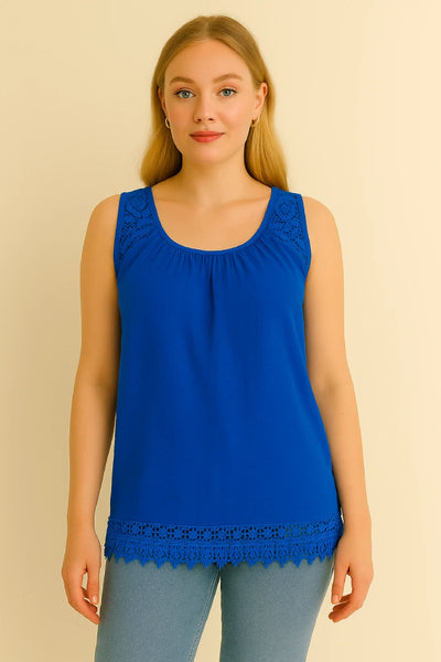Italian Lace-Trim Sleeveless Cotton Top