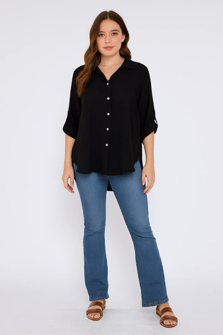 Italian Embroidered Cotton Button-Up Tunic