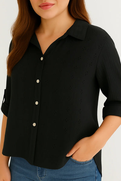 Italian Embroidered Cotton Button-Up Tunic
