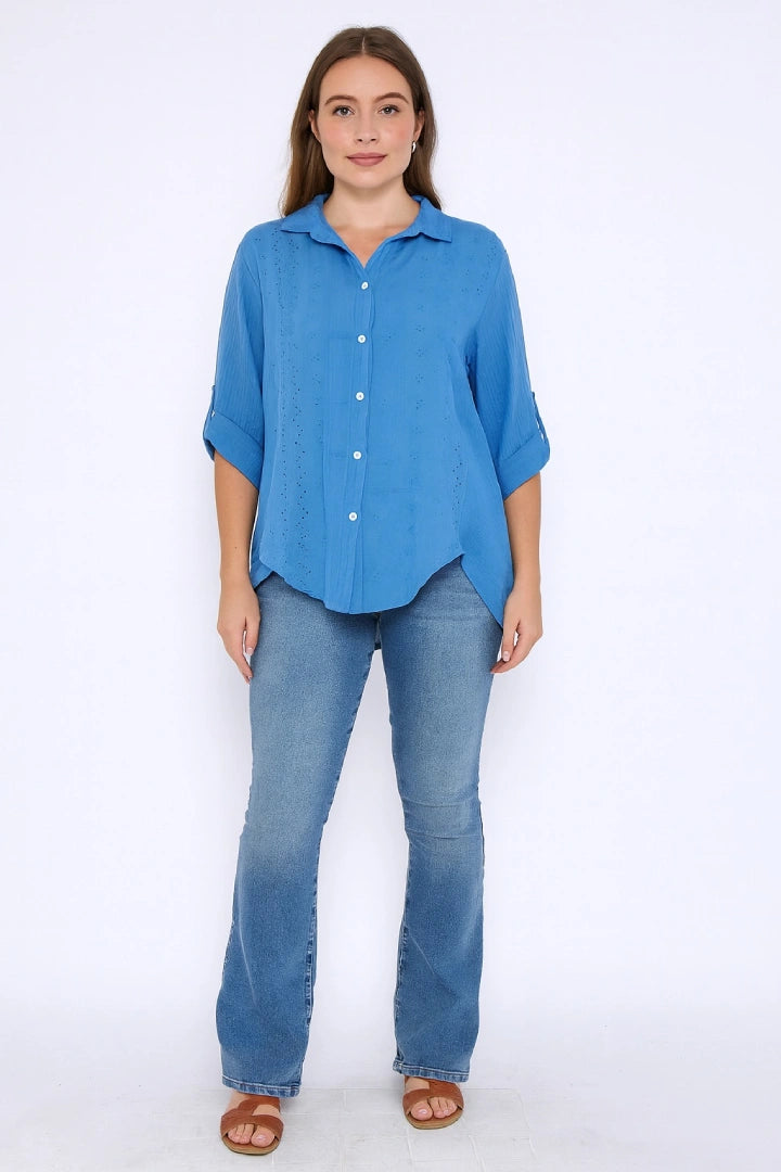 Italian Embroidered Cotton Button-Up Tunic