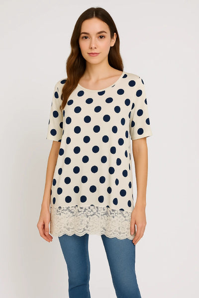 Italian Polka Dot Lace-Hem Tunic Top
