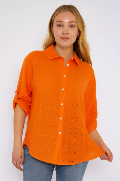 Italian Embroidered Cotton Button-Up Tunic