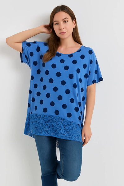 Italian Polka Dot Lace-Hem Tunic Top