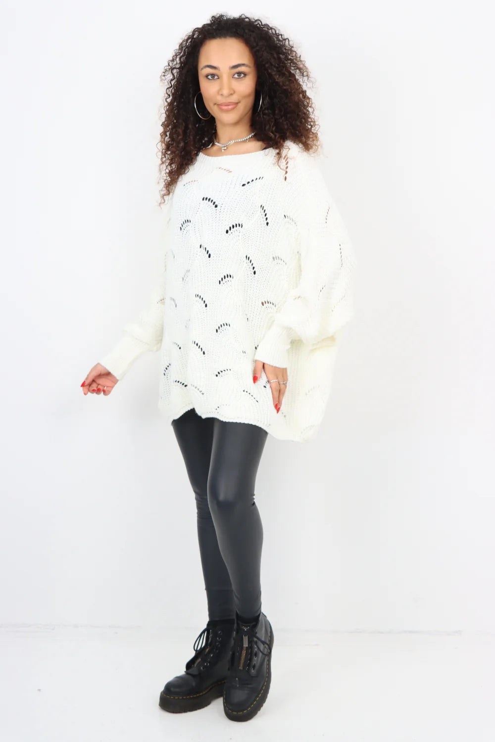Italian Oversized Knitted Fishnet Longsleeve Jumper Top