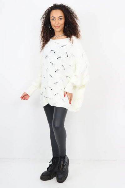 Italian Oversized Knitted Fishnet Longsleeve Jumper Top