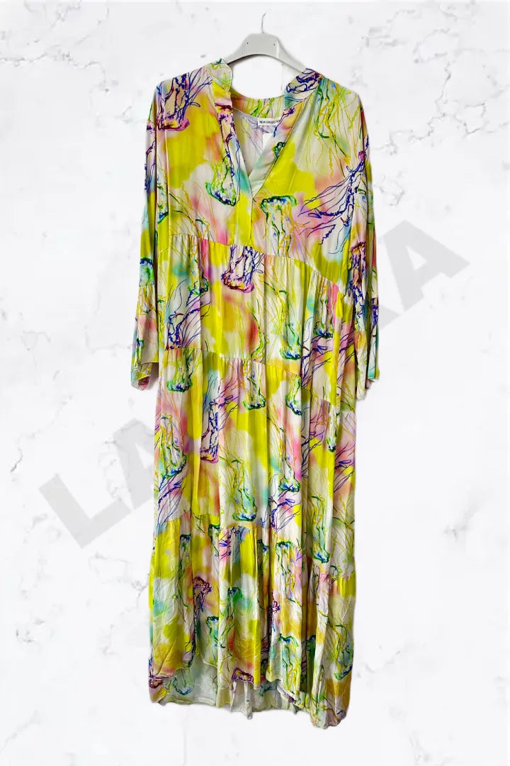 Italian Pastel Watercolour Tiered Maxi Dress