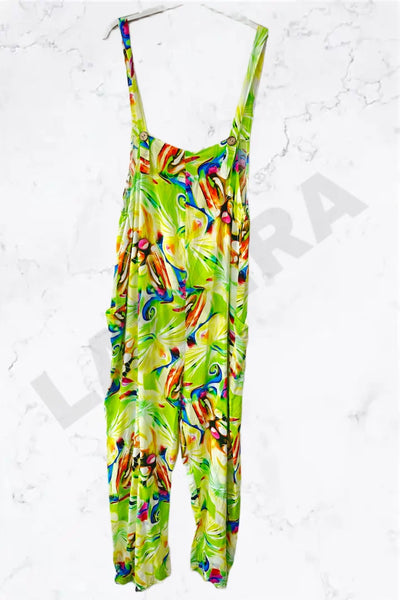 Italian Vibrant Neon Floral Print Relaxed Fit Jumpsuit