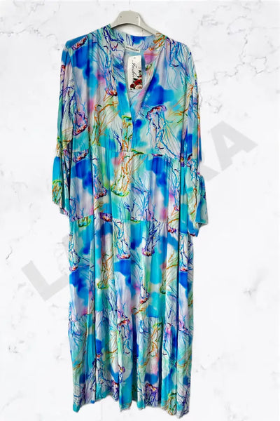 Italian Pastel Watercolour Tiered Maxi Dress