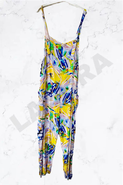 Italian Vibrant Neon Floral Print Relaxed Fit Jumpsuit