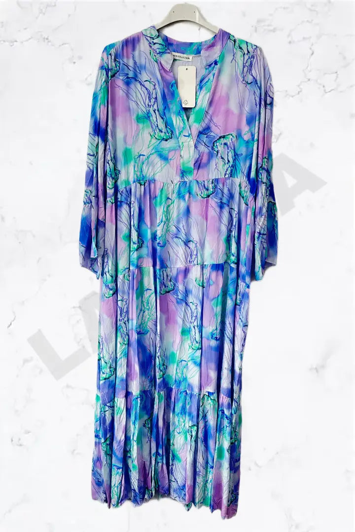 Italian Pastel Watercolour Tiered Maxi Dress