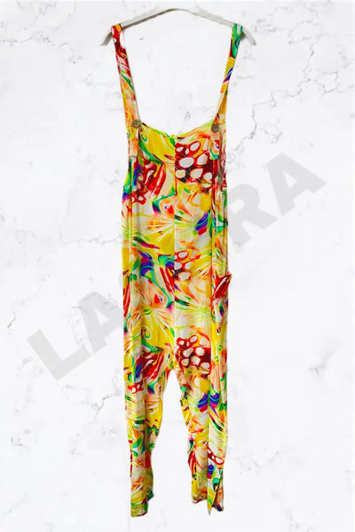 Italian Vibrant Neon Floral Print Relaxed Fit Jumpsuit