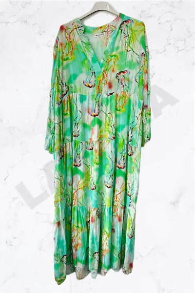 Italian Pastel Watercolour Tiered Maxi Dress