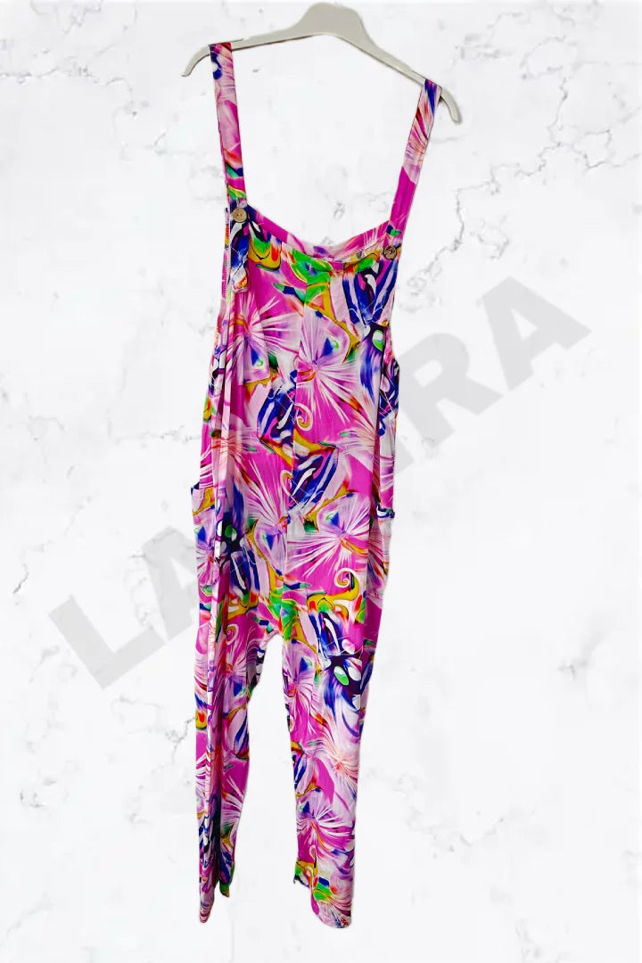 Italian Vibrant Neon Floral Print Relaxed Fit Jumpsuit