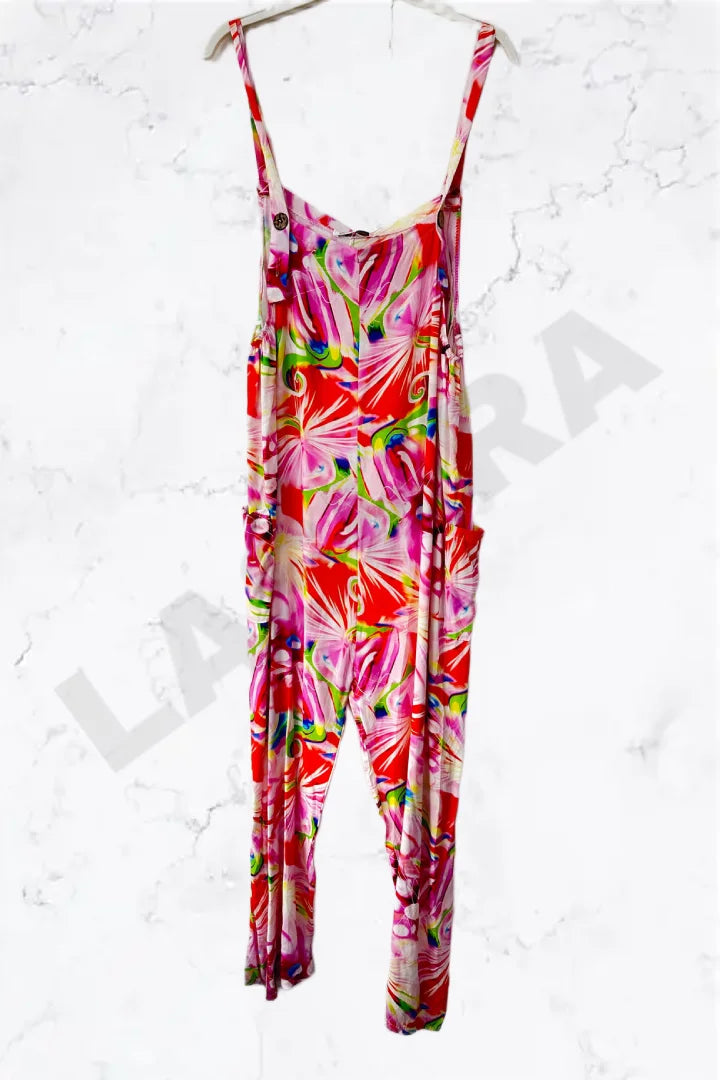 Italian Vibrant Neon Floral Print Relaxed Fit Jumpsuit