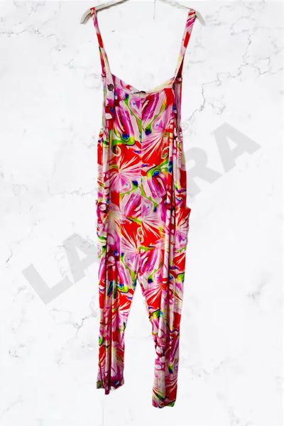 Italian Vibrant Neon Floral Print Relaxed Fit Jumpsuit