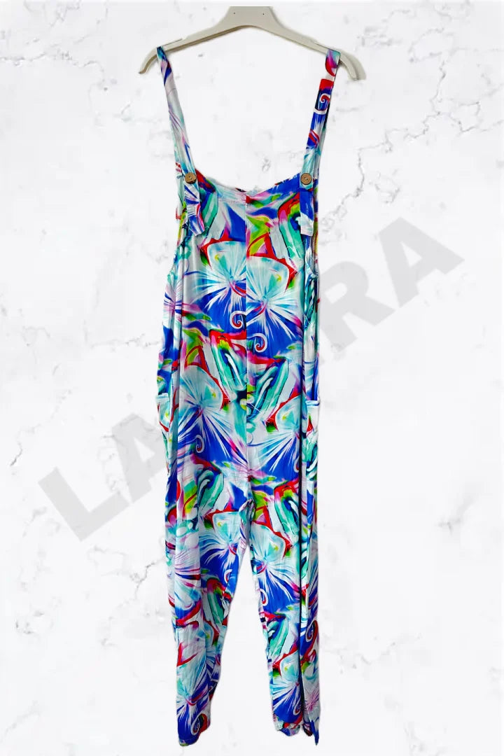 Italian Vibrant Neon Floral Print Relaxed Fit Jumpsuit
