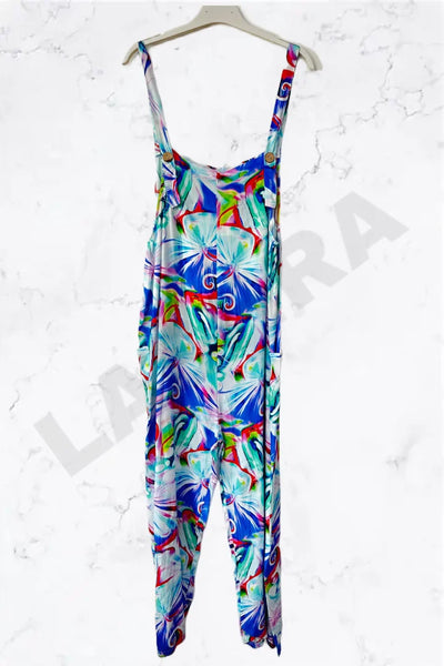 Italian Vibrant Neon Floral Print Relaxed Fit Jumpsuit