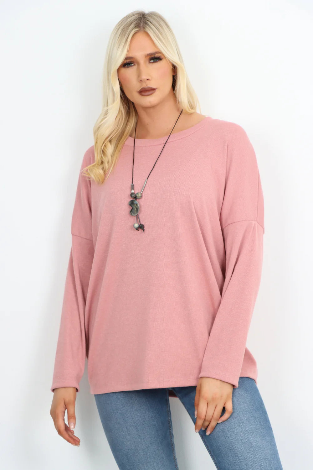 Italian Basic Soft Knit Long Sleeve Necklace Top