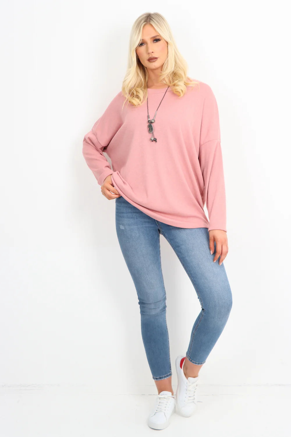 Italian Basic Soft Knit Long Sleeve Necklace Top