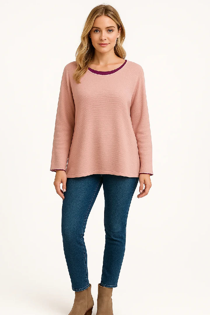 Italian Soft Knit Contrast Colour Round Neck Jumper Top