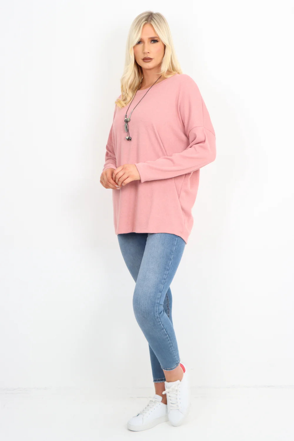 Italian Basic Soft Knit Long Sleeve Necklace Top