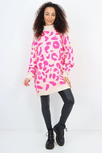 Italian Oversized All Over Leopard Print Longsleeve Jumper Top