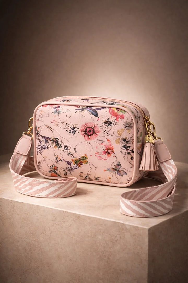 Pink Floral Print Crossbody Bag
