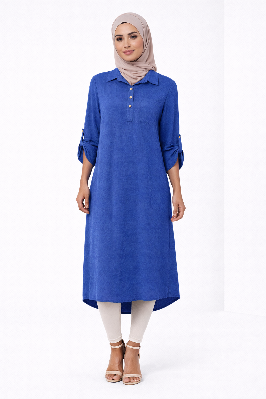Plain Modest Long Sleeve Midi Dress