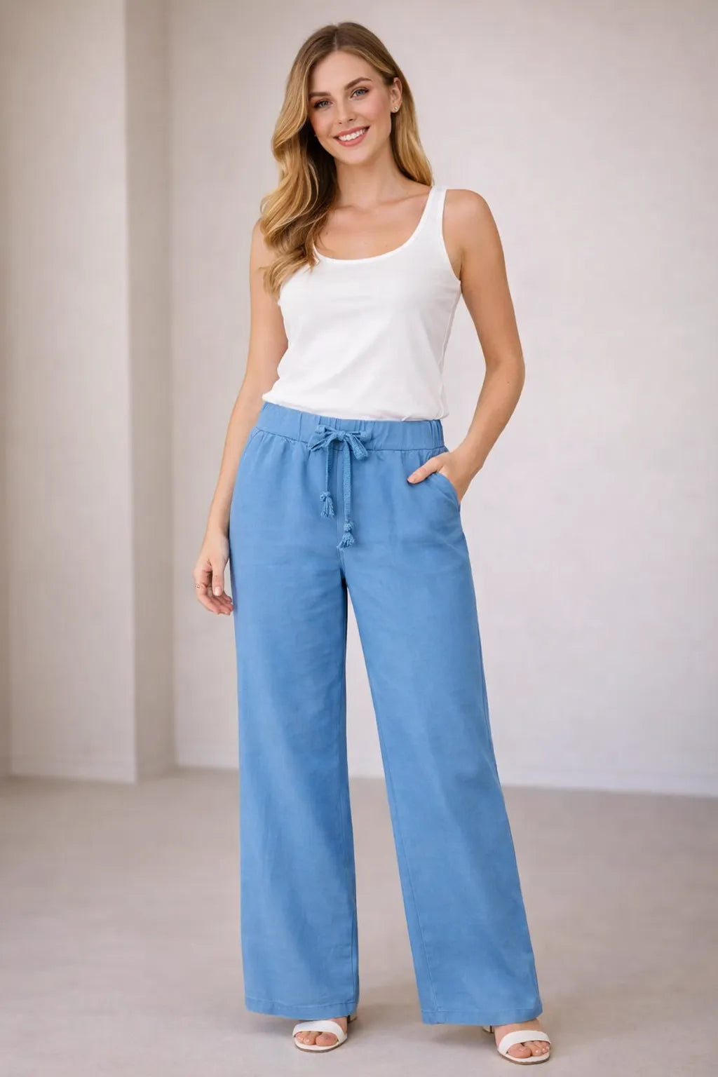 Sky Blue  Color Women Wide Leg Magic Trousers for Women UK